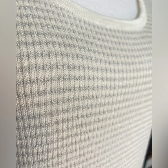 Brooks Brothers Shell Tank Sweater Womens Large Ivory Gray Metallic Linen Blend - Picture 7 of 14